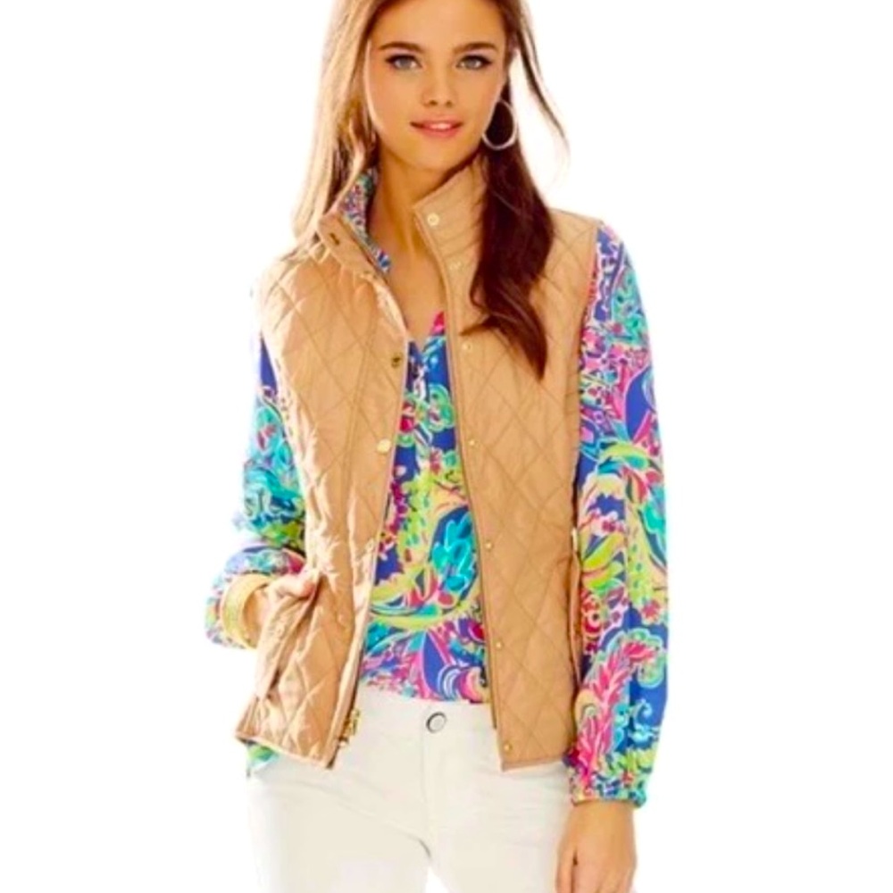 Lilly Pulitzer Tan colored vest with colorful lining EUC